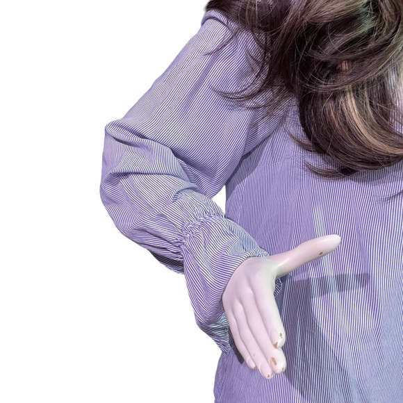 CAROLINA BELLE MONTREAL LONG-SLEEVE BLUE PINSTRIPE SHIRT SIZE L - Picture 2 of 10